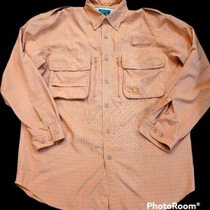 MENS CABELAS GUIDEWEAR LONG SLEEVE SHIRT ORANGE VENTED BACK MENS SIZE LARGE